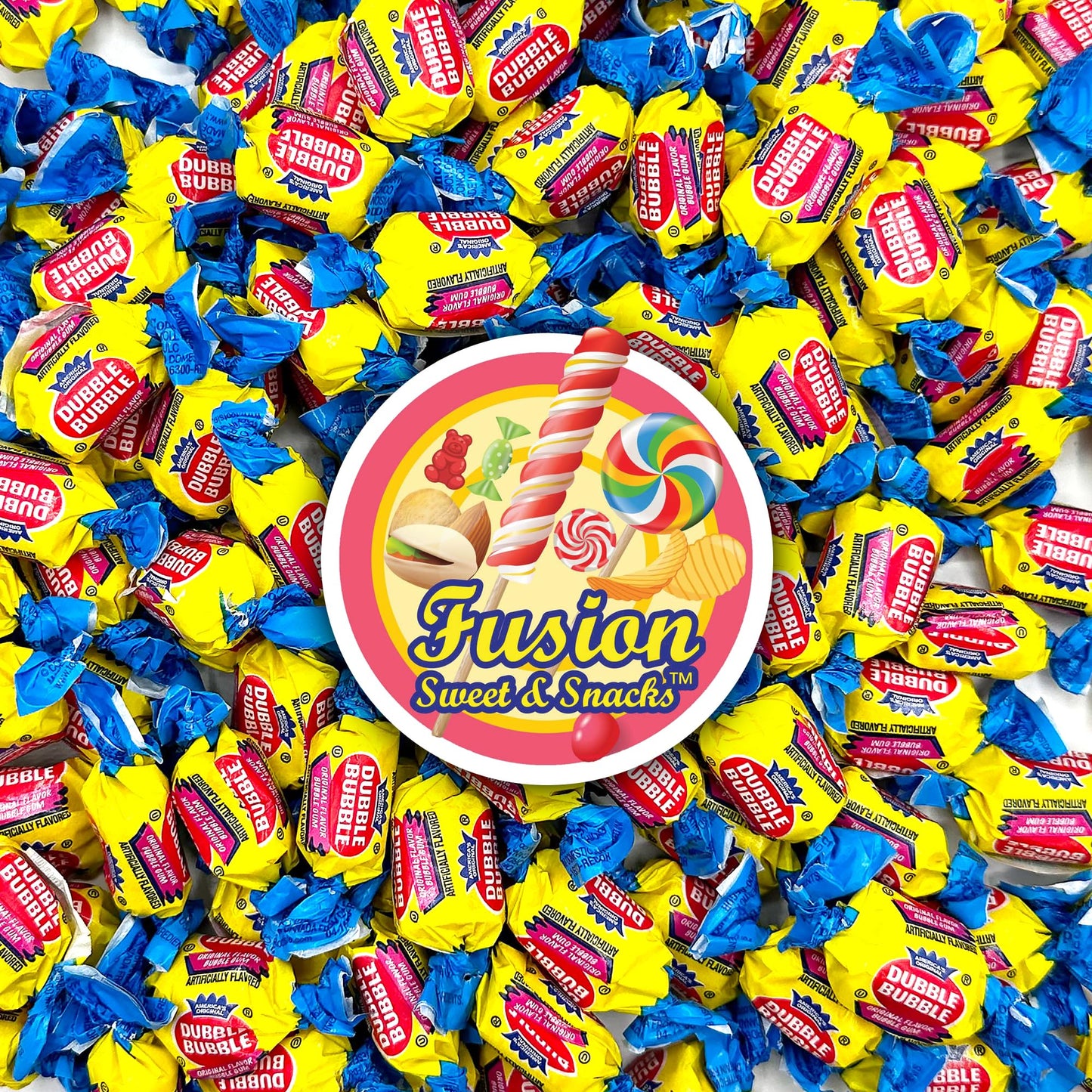 Fusion Sweets Dubble Bubble Original Flavor Gum - 1 lb Individually Wrapped Pink Chewing Gum