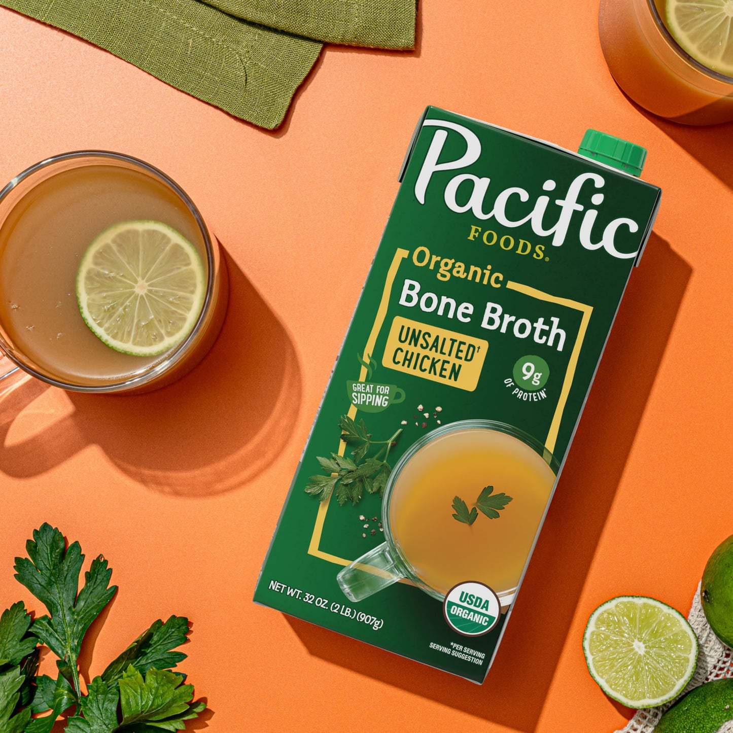 Pacific Foods Organic Chicken Bone Broth, Unsalted, 32 oz Carton