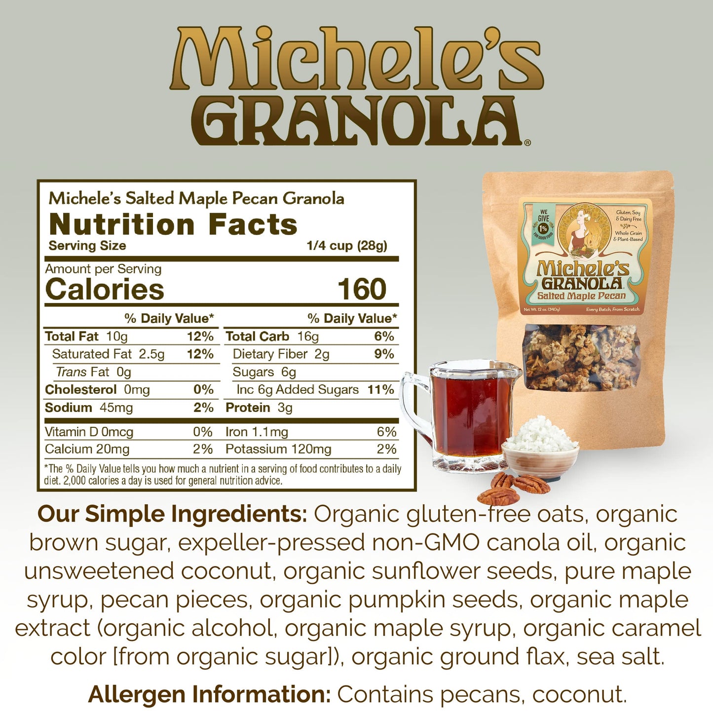 Micheles Granola Salted Maple Pecan, Handmade, Whole Grain, Vegan, Gluten-Free & Non-GMO, 36oz Resealable Bag