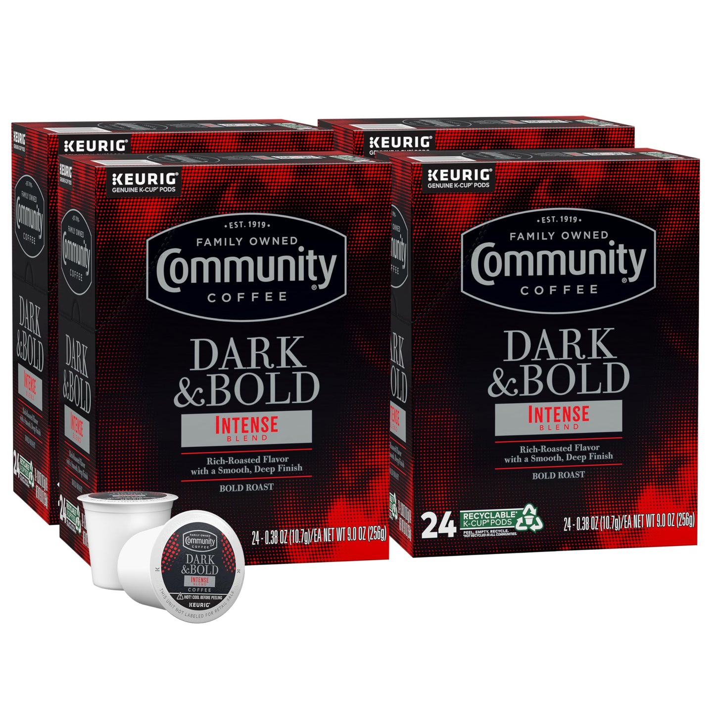 Community Coffee Dark & Bold Intense Blend Coffee Pods, 24 Count (Pack of 4), Compatible with Keurig 2.0 K-Cup Brewers