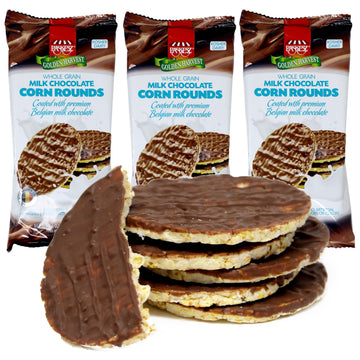 Milk Chocolate Corn Cakes - Dairy Belgian Milk Chocolate Coated Corn Cake Snacks - Whole Grain Gluten Free Corn Cakes - Healthy 