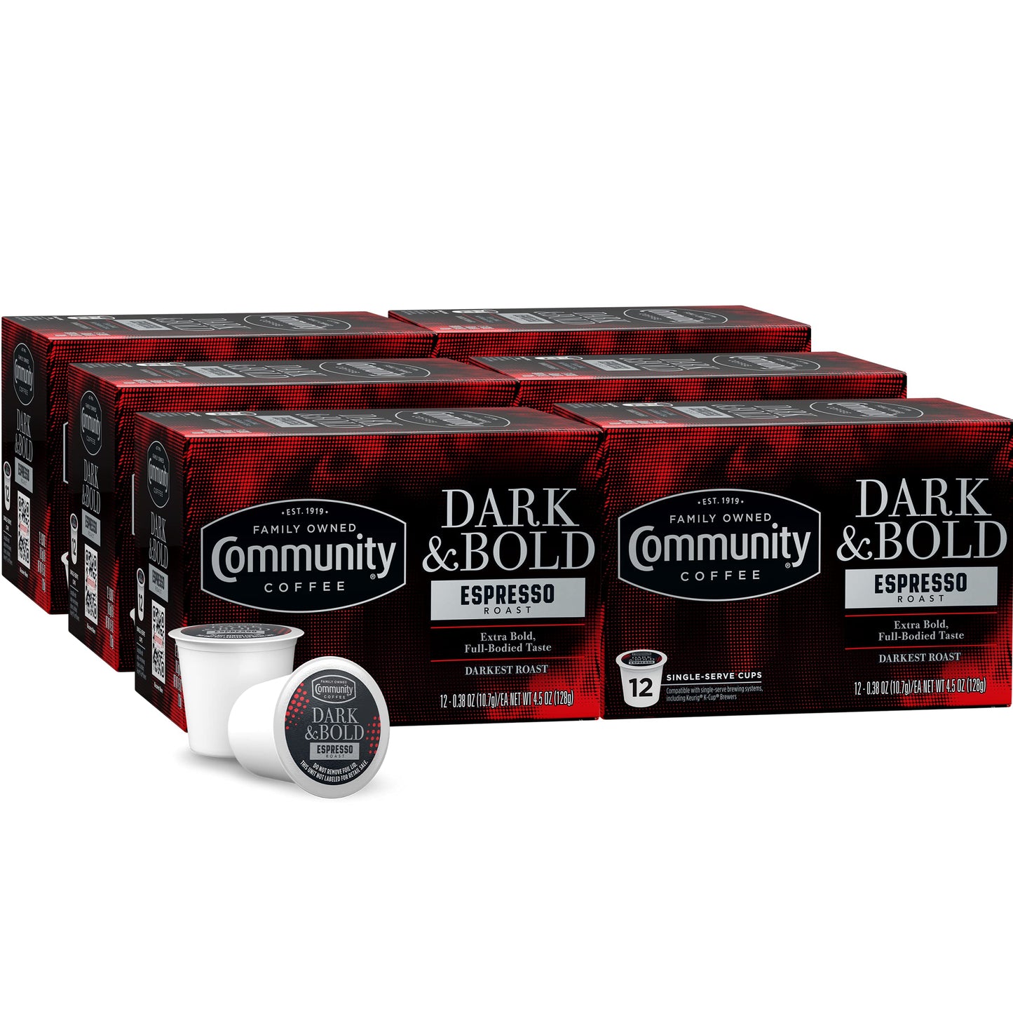 Community Coffee Dark & Bold Espresso Roast Coffee Pods  72 count  Extra Dark Roast Compatible with Keurig 2.0 K-Cup malt-inspired  12 Count (Pack of 6)