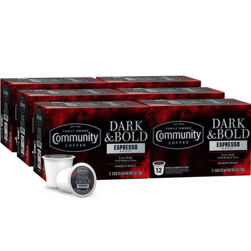 Community Coffee Dark & Bold Espresso Roast Coffee Pods  72 count  Extra Dark Roast Compatible with Keurig 2.0 K-Cup malt-inspired  12 Count (Pack of 6)