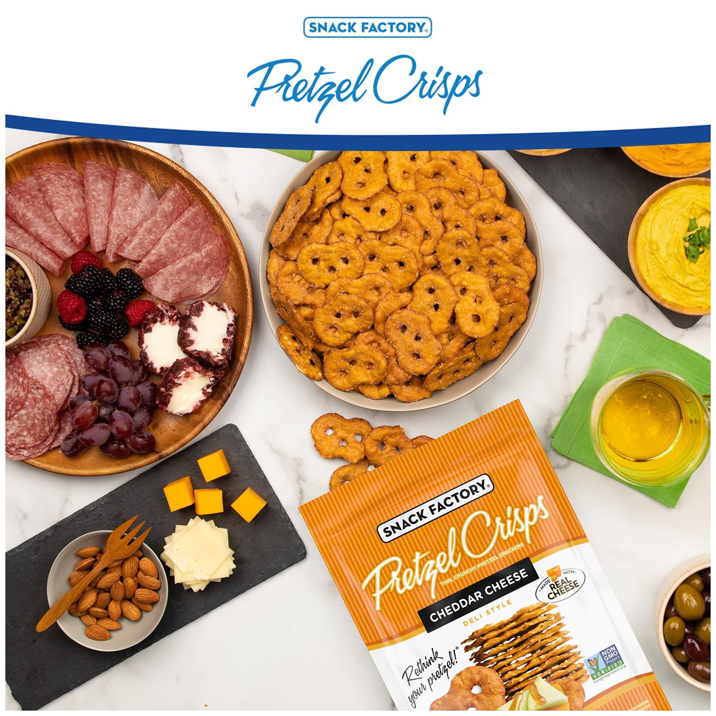 Snack Factory Pretzel Crisps, Cheddar Cheese, 7.2 Oz (Pack of 12)