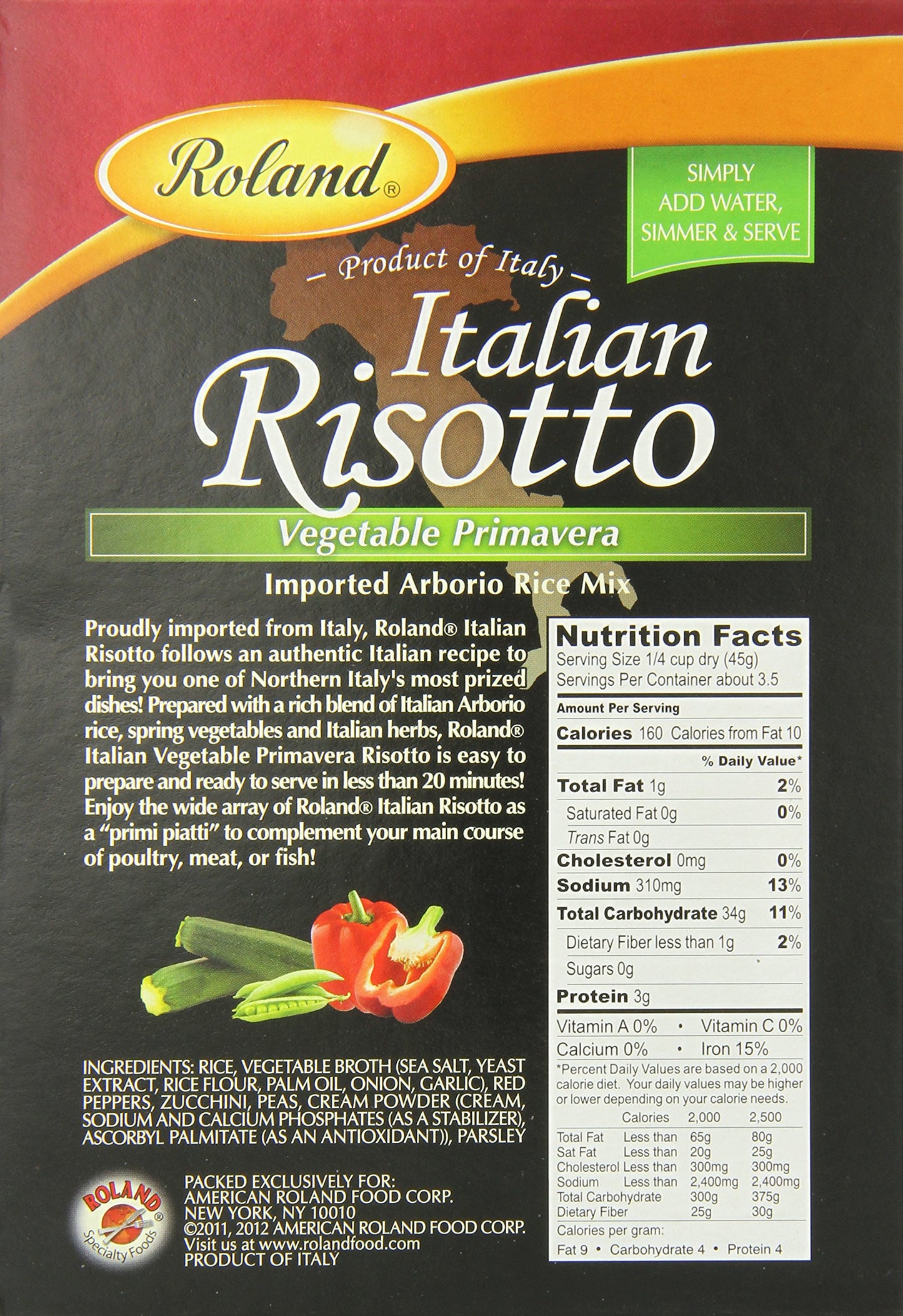Roland Italian Risotto Vegetable Primavera, 5.8 Ounce, Pack of 6, Model 72020