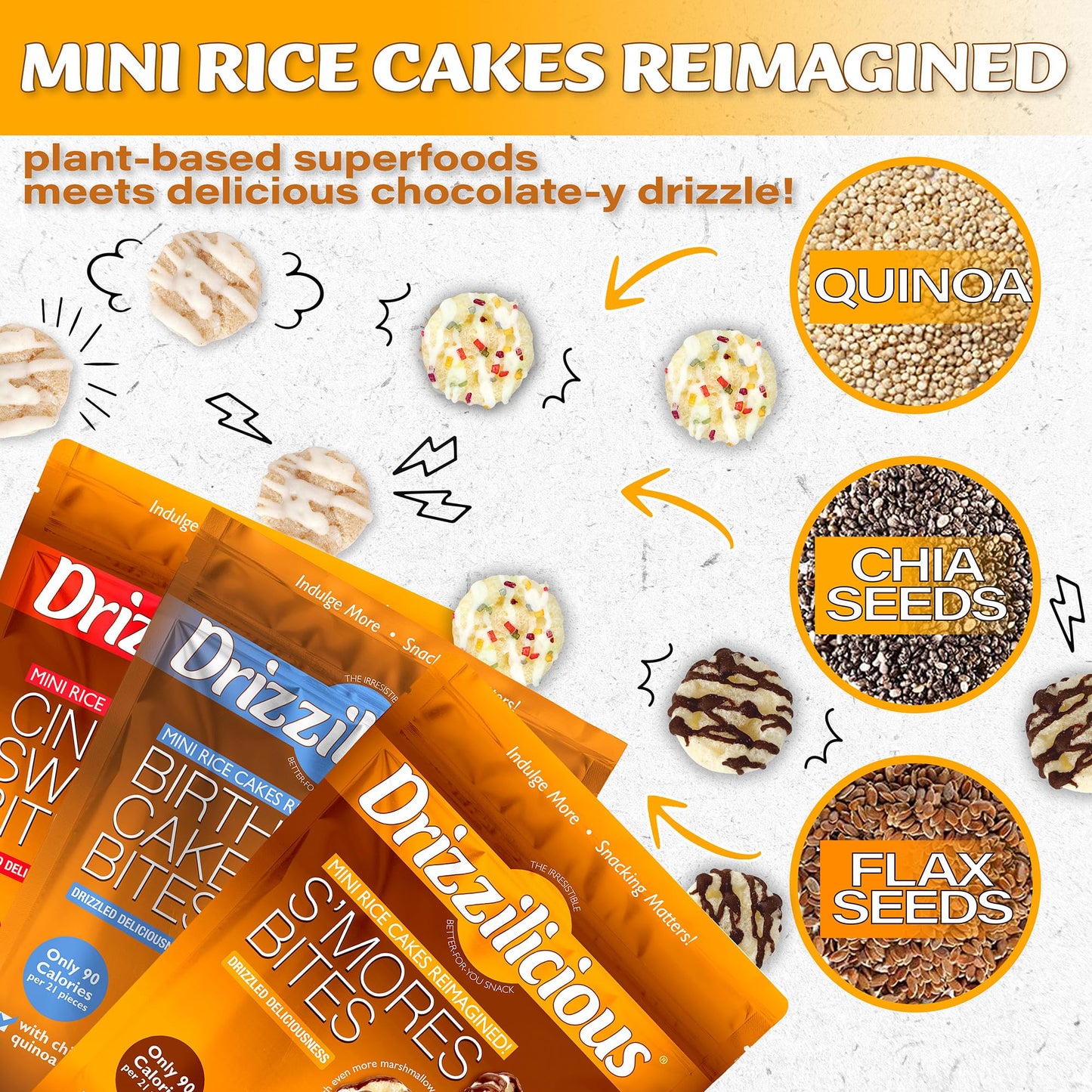 Drizzilicious Mini Rice Cakes Variety Pack - Vegan, Gluten Free, 0.74 oz, 32 Bags