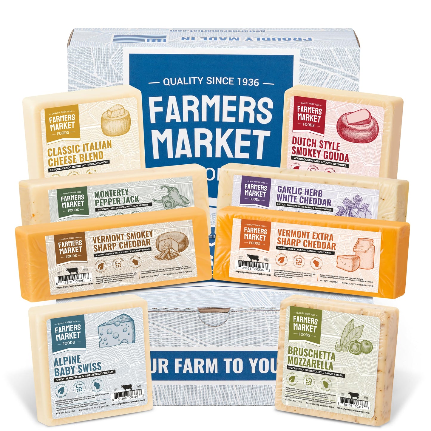 Deli Direct Wisconsin Cheese Gift Set - Gluten Free, Keto, Paleo, Low Sodium, Zero Sugar - 8 Count