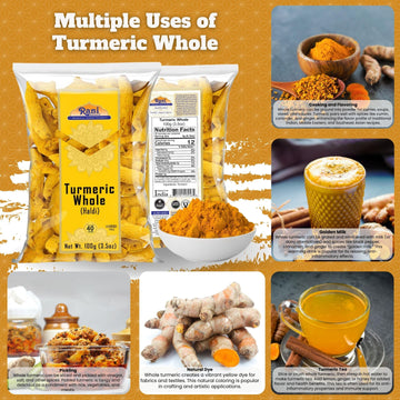 Rani Turmeric (Haldi) Root Whole Spice, Dried 3.5Oz (100G) ~ All Natural | 100% Pure | Vegan | Gluten Friendly | Non-Gmo | Koshe