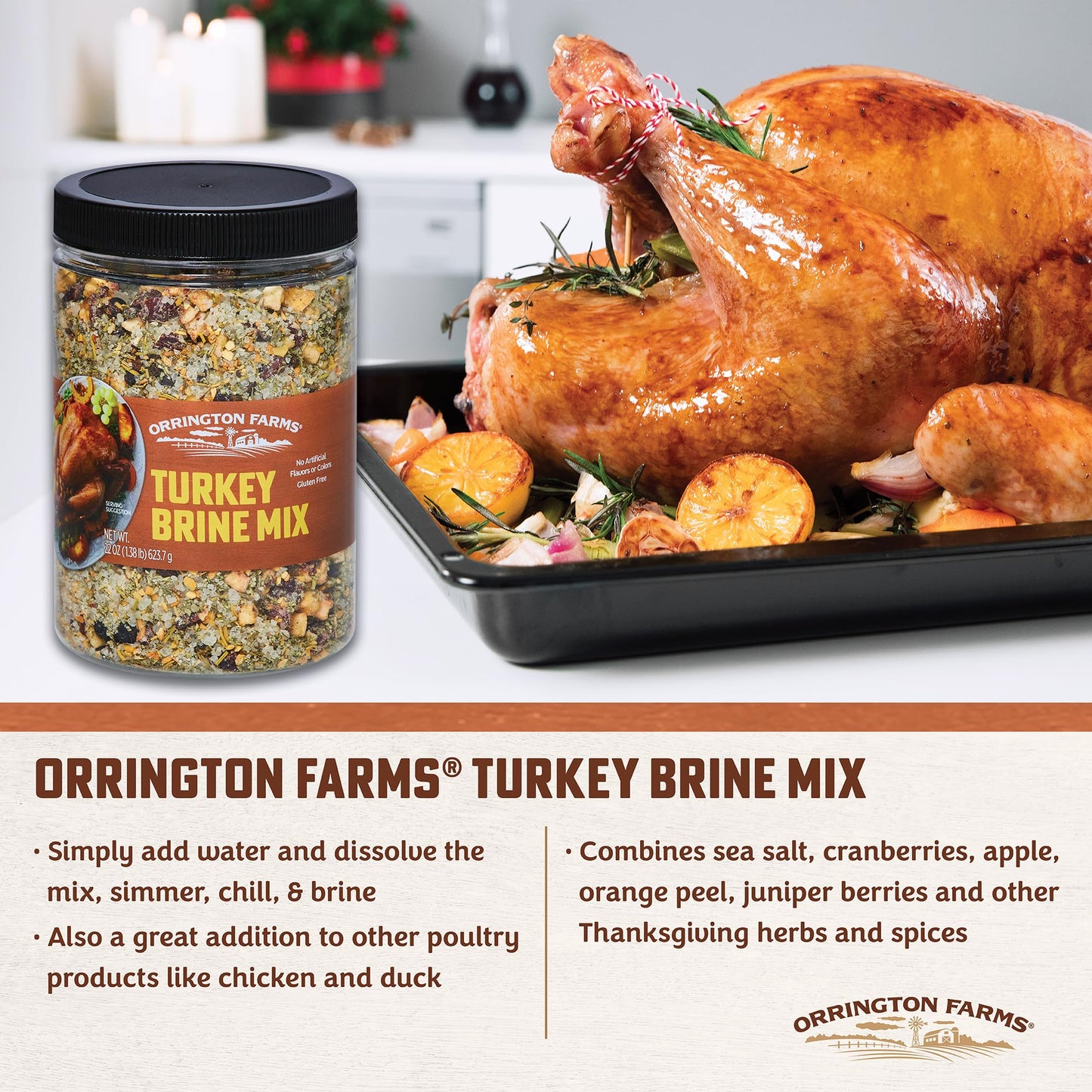 Orrington Farms Turkey Brine Mix | Savory Blend Of Sea Salt, Cranberries, Sage, Juniper Berries & More | Brine Turkeys Up To 25