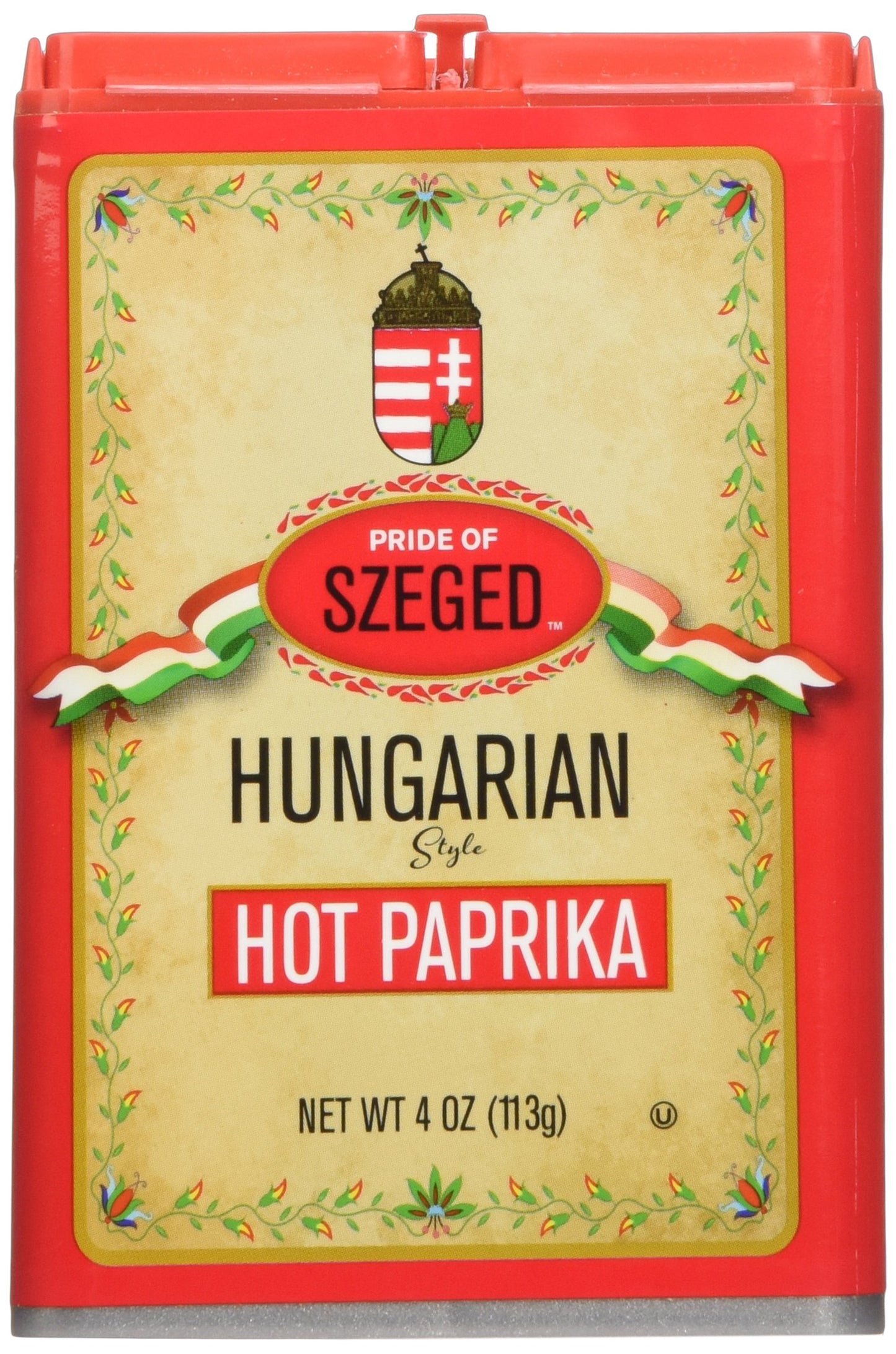 Pride of Szeged Hot Paprika Powder  Spicy Hungarian Style Seasoning  Bright Red  4 oz. Tin  1-Count