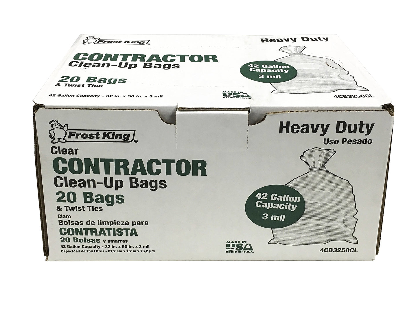 Frost King Cb3250 Boxed Heavy Duty Contractor Clean-Up Bags, 32 Inch X 50 Inch X 3 Mil., 20 Bags, Clear, 1 Count (Pack Of 1)