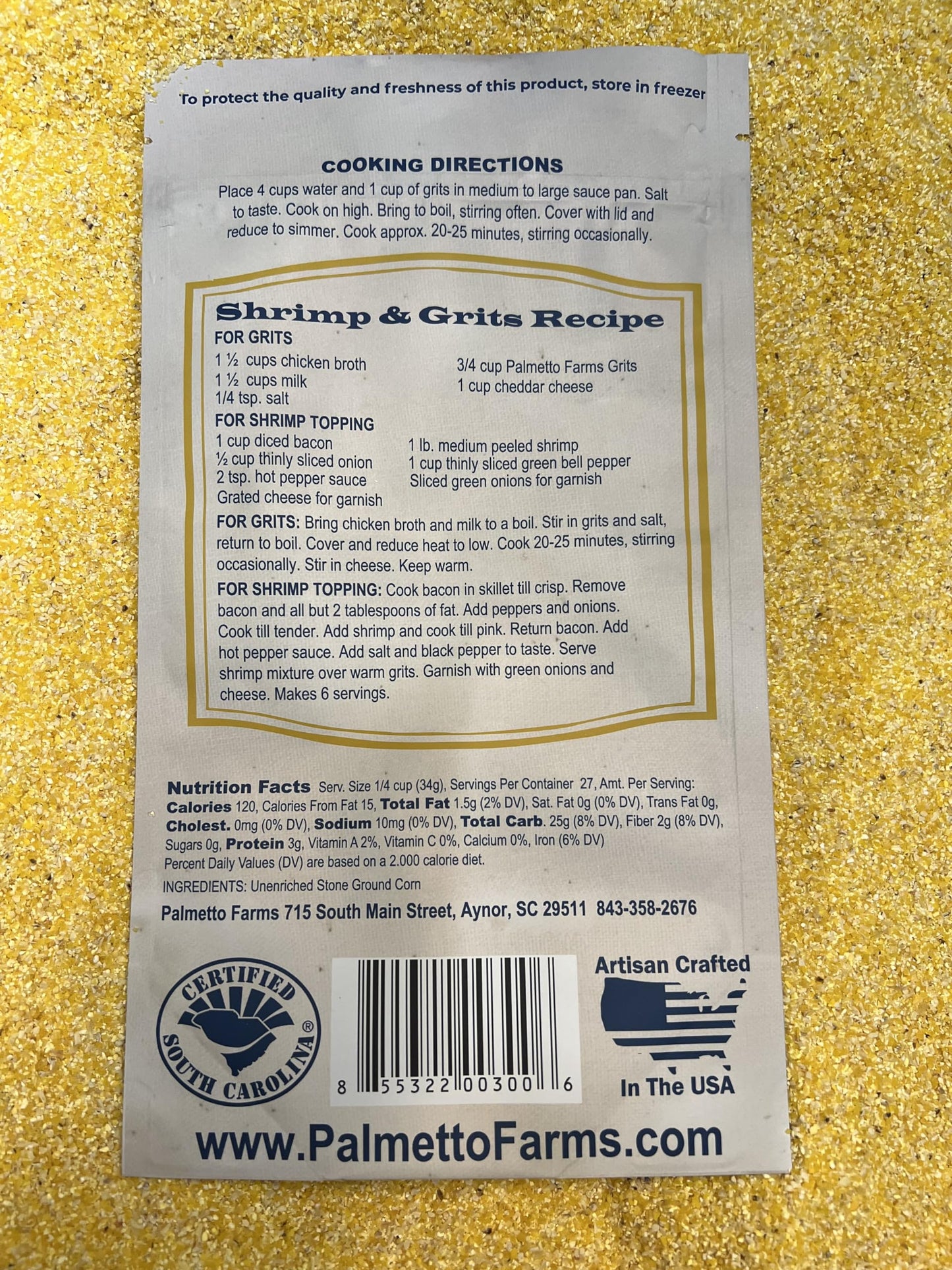 Palmetto Farms Stone Ground Yellow Grits, 32 Ounce - Gluten-Free, Non-GMO, Southern Style Cooking