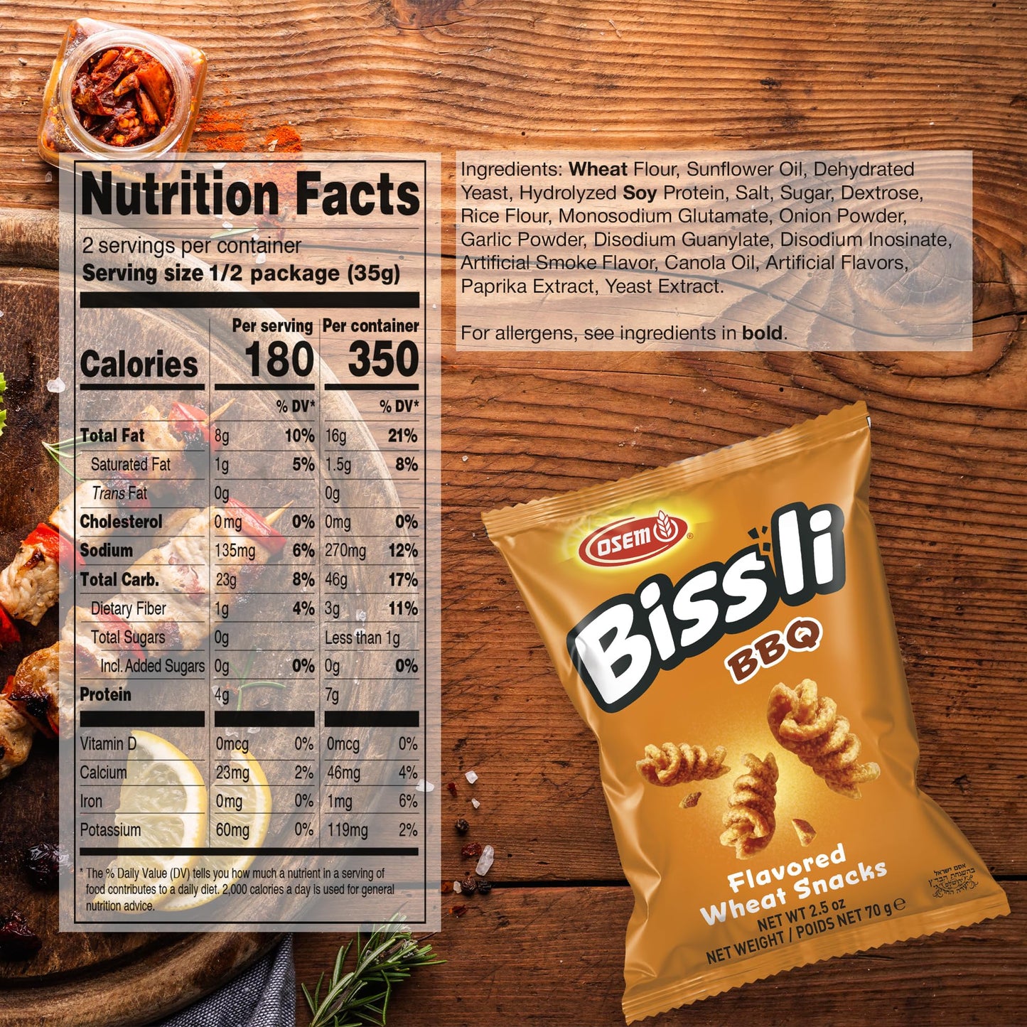 Osem Bissli BBQ Flavored Crunchy Wheat Snack -No Food Coloring or Preservatives, 2.5 Ounce Bags (Pack of 10)