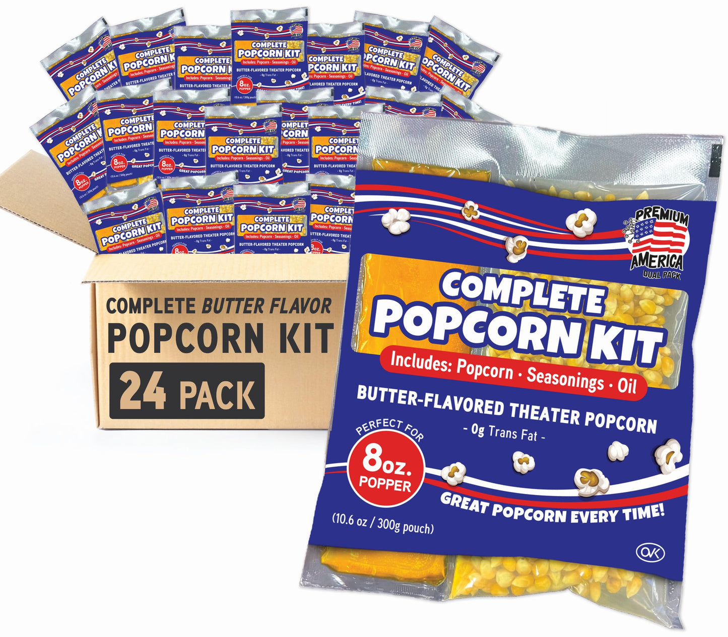 Popcorn Kits By Premium America, Popcorn Machine Popcorn Packets, Popcorn Kernels, Bulk Dual All In One Popcorn Packs, Movie The