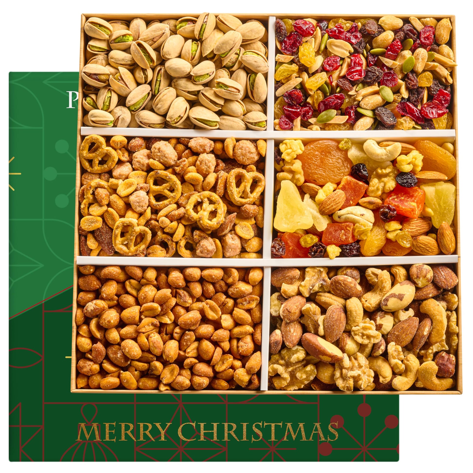 Mixed Nuts Christmas Gift Basket - Gourmet Holiday Christmas Snacks Box For Mature-Themeds, 6 Assortment Variety Pack, Food Basket For Men Women Family And Friends