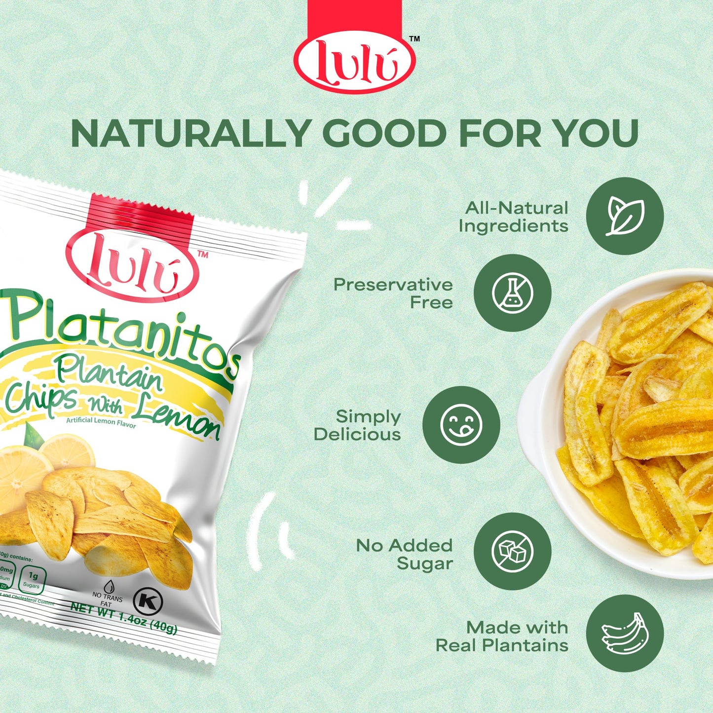 LULU Lemon Plantain Chips (30 Individual Bags) | Lightly Salted Lemon Plantain Strips Chips | Sugar Free Healthy Snack, Non GMO