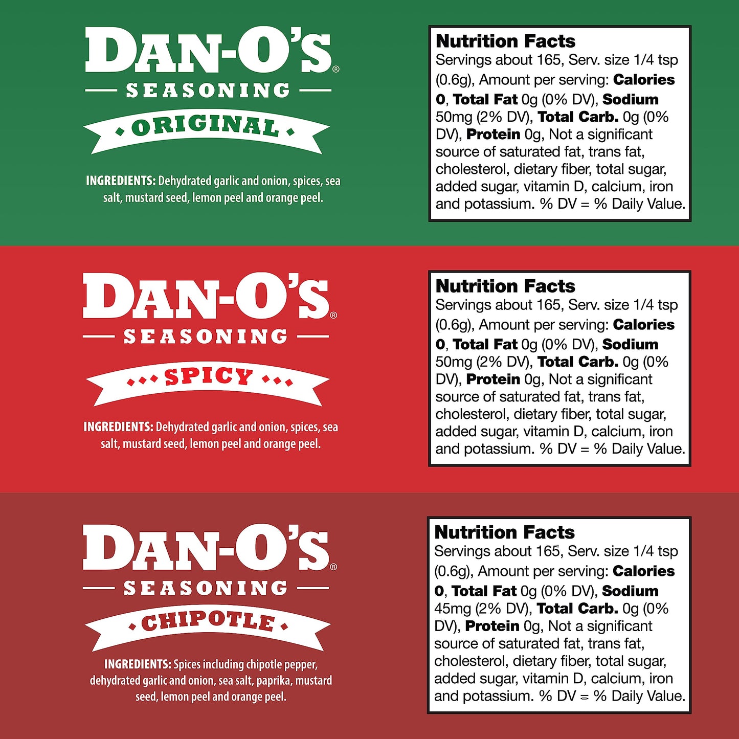 Dan-Os Seasoning Combo Pack - Original, Chipotle & Spicy - 3 Bottles (3.5 oz each)