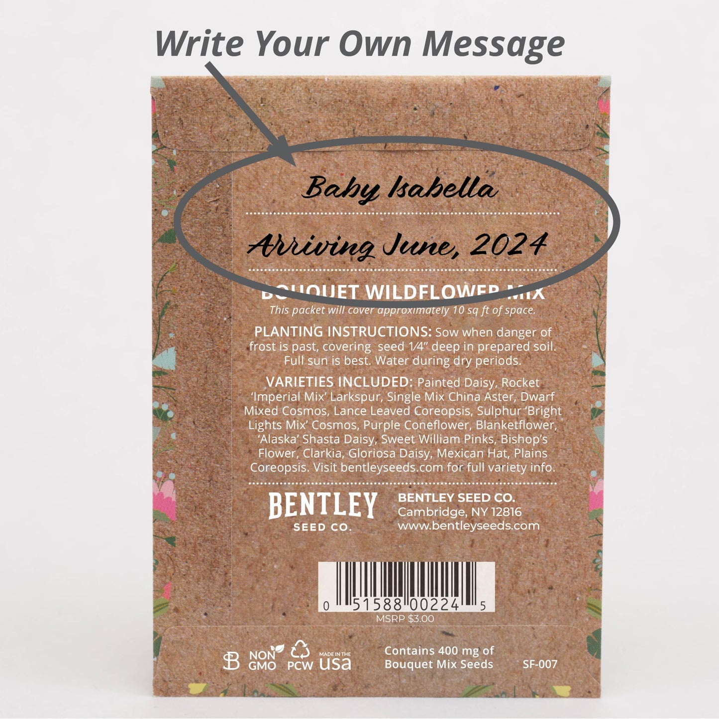 Bentley Seed Co. Oh Baby Flower Seeds Packets - Girl/Boy Baby Shower Favors - Pre-Filled, 25 Wildflower Seed Packs For Favor - E