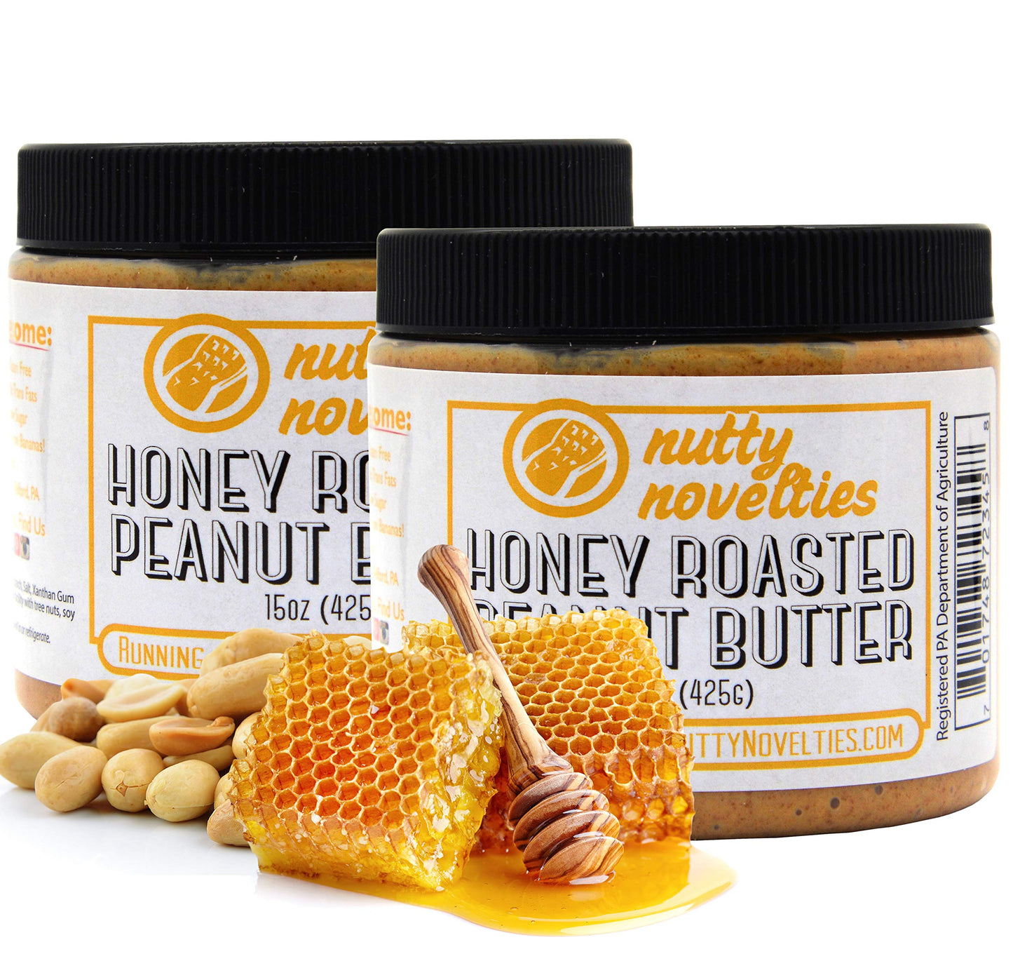 Nutty Novelties Honey Roasted Peanut Butter - High Protein, Low Sugar, Crunchy - 30 Ounces
