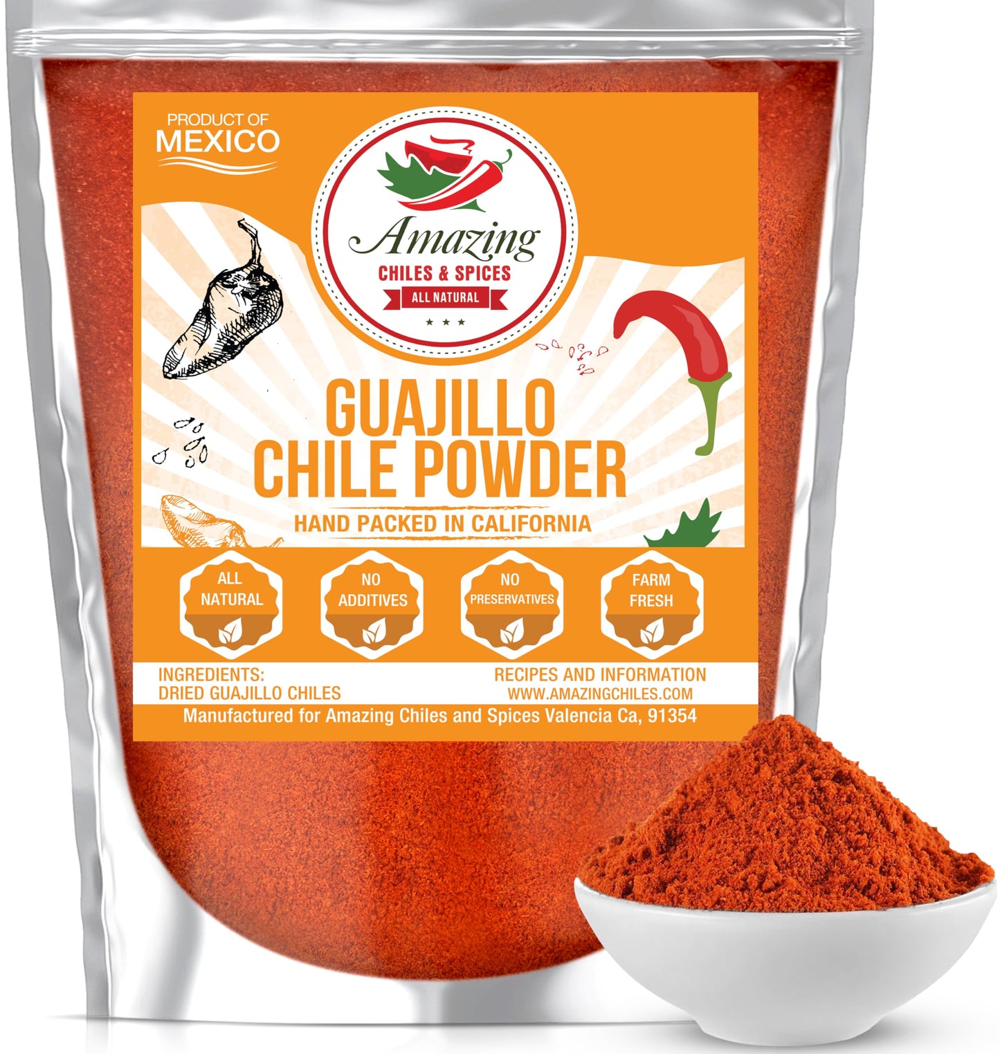 Amazing Chiles & Spices Guajillo Chile Powder - Tangy Spicy-Sweet Flavor, 4oz
