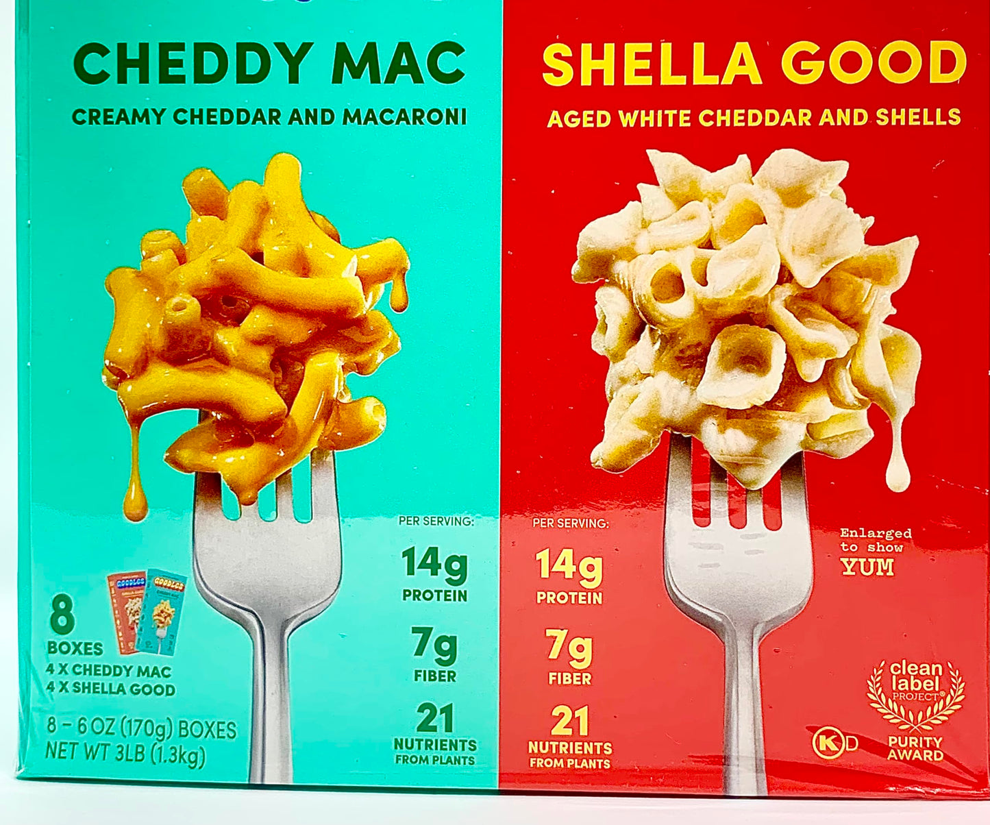 Generic Combo Pack of 4 Cheddy Mac & 4 Shella Good Mac & Cheese, 6oz - 14g Protein, 6g Fiber with Prebiotics, 21 Plant-Based Nut
