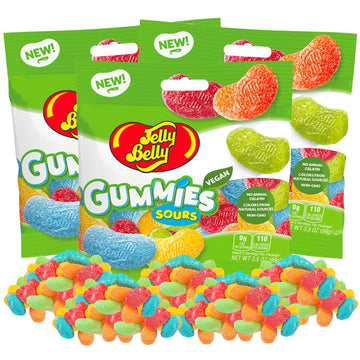 Sweetzo Sour Gummy Jelly Bean Shaped Candies, Fruit Flavored Jumbo Vegan Gummies, Bagged Chewy Candy - 3.5 Ounces Each (Pack of 
