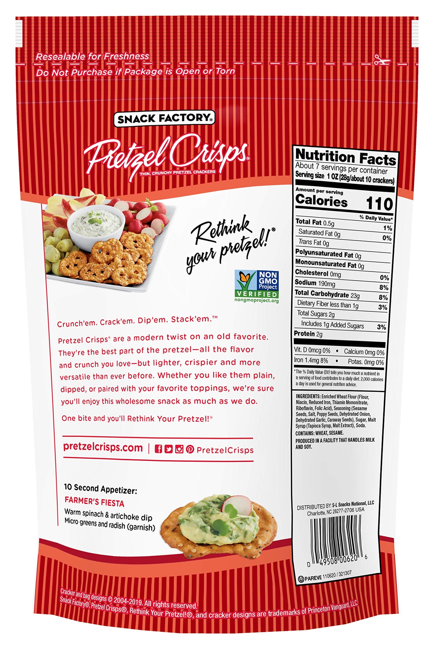 Snack Factory Pretzel Crisps, Everything Flavor, 7.2 Oz Bag