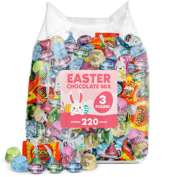 Bulk Easter Chocolate Candy Variety Pack 3 Pound - 220 Pieces Individually Wrapped Bulk Assorted Candy For Egg Fillers, Easter B
