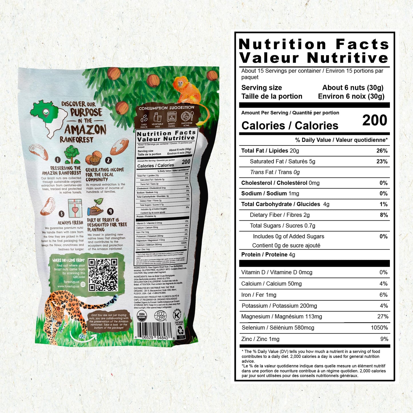 Snack The True Organic Brazil Nuts 15 Oz – Raw And Unsalted – Kosher – Healthy-Rich In Vegetable Protein – Harvested In Large Online Retailer Rainforest – Fresh, Vegan And Gluten Free – Forest Up
