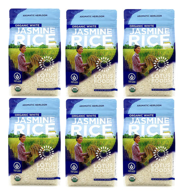 Lotus Foods Organic White Jasmine Rice - Jasmine Rice, Gluten Free White Rice, Organic Rice, Long Grain Asian Sticky Rice, Usda Organic, Vegan, Gluten Free - 30 Oz (Pack Of 6)