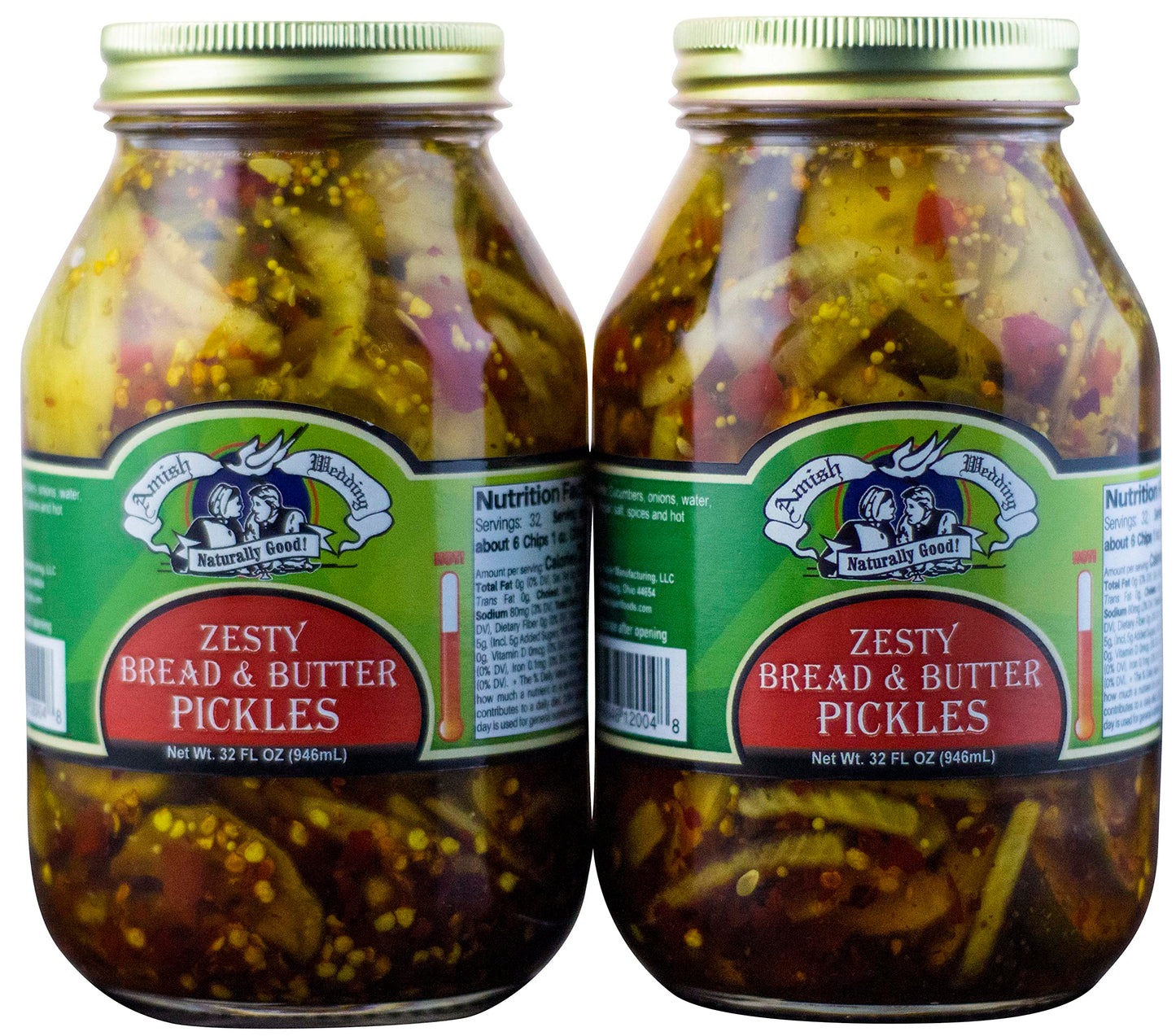 Amish Wedding Foods Bread & Butter Pickles, TWO 32 oz. Quart Jars (Zesty Bread & Butter)