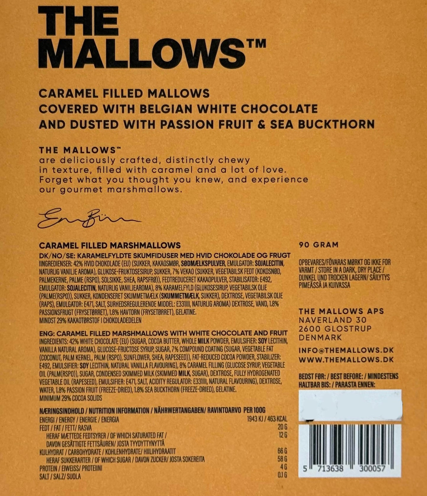The Mallows Marshmallow Caramel Filled With Sea Buckthorn, White Chocolate And Passion Fruit Gourmet Marshmallows Snacking Marsh