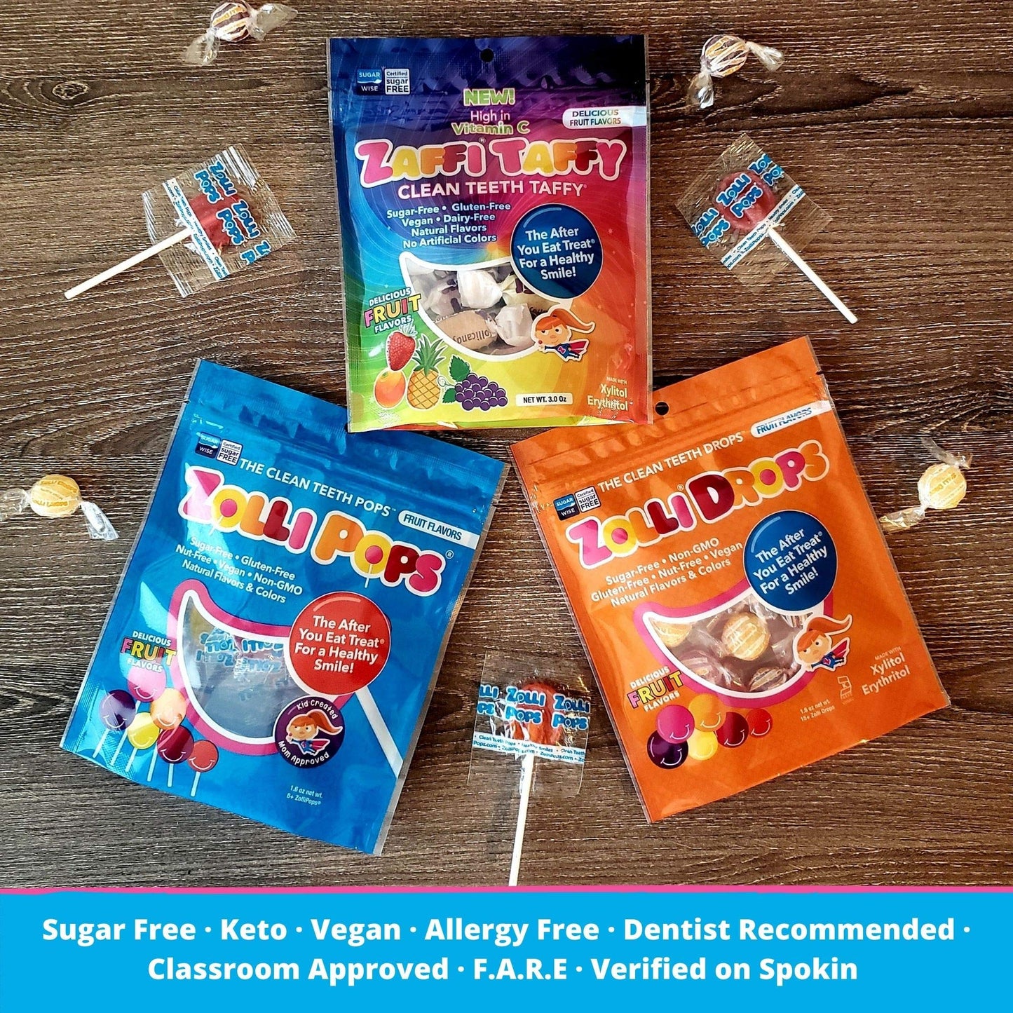 Zollipops Zolli Ball Popz Blue Raspberry, Sugar-Free, Allergy-Free, Vegan, Keto & Diabetic Friendly, Clean Teeth Candy