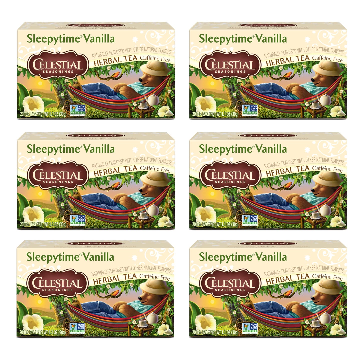 Celestial Seasonings Sleepytime Herbal Tea, Vanilla, Caffeine Free, 20 Count, Pack of 6