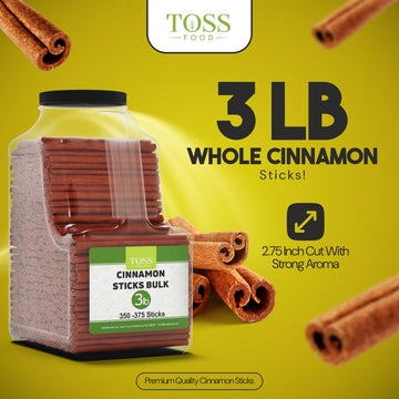 Cinnamon Sticks Whole Bulk 3 Lb Jar - 2.75 Inch Cut With Strong Aroma, Perfect For Crafts,Baking, Cooking & Tea- 350+ Cassia Cin