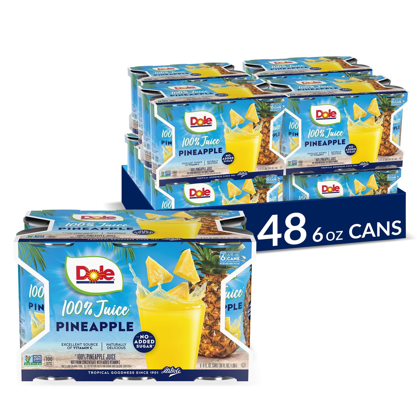 Dole Pineapple Juice, 100% Fruit Juice with Vitamin C, 6 Fl Oz Cans, Pack of 48