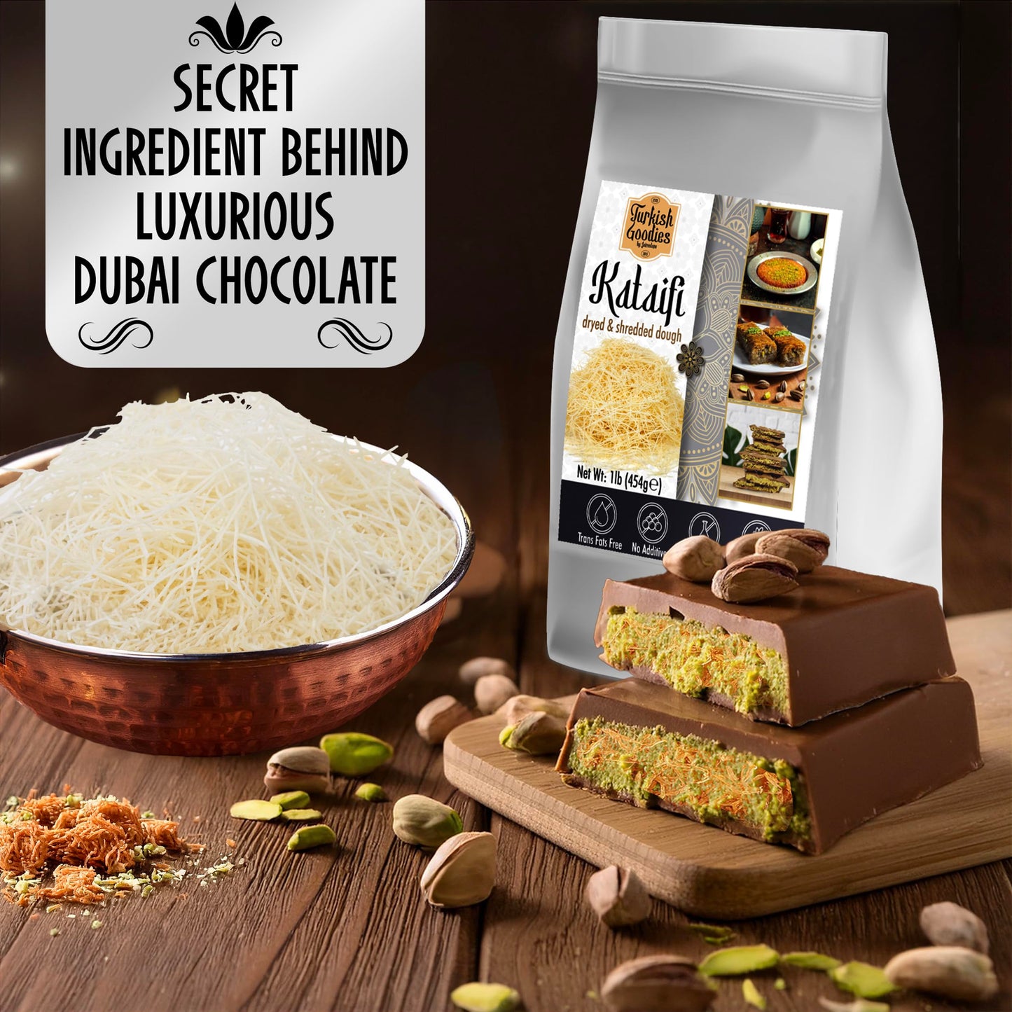 Dried Kataifi For Dubai Pistachio Chocolate Bar, 1Lb (16Oz) Shredded Chopped Kadayif Phyllo Dough For Knafeh, Kunefe And Middle