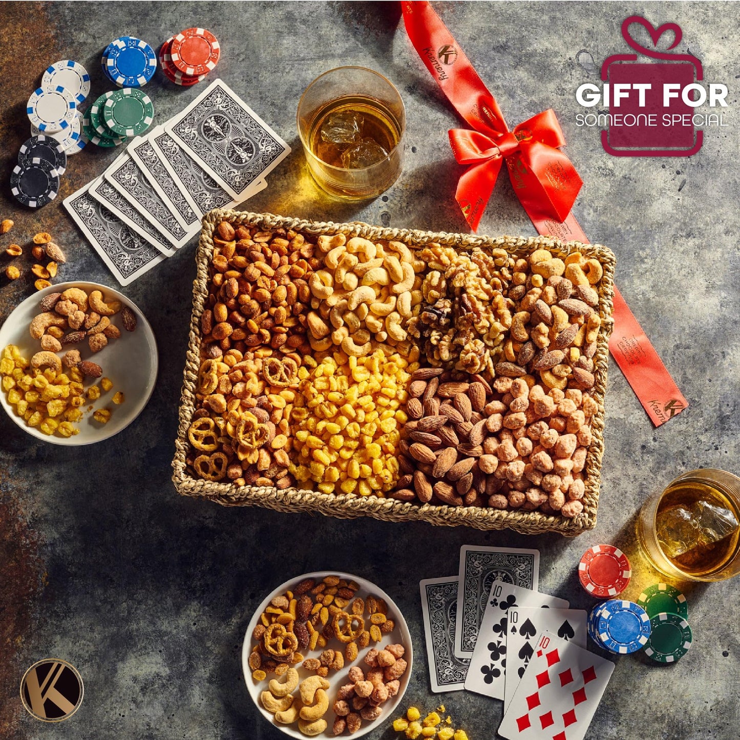 Nut Cravings Gourmet Nut Gift Basket - 2.5 lbs Seagrass Tray with Ribbon - 8 Assortments for Thanksgiving and Christmas