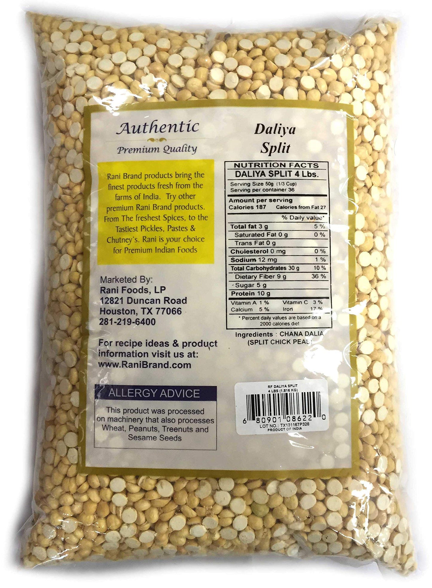 Rani Daliya Split (Roasted Split Chickpeas Dalia) 4Lbs (64Oz) ~ All Natural | Vegan | Indian Origin