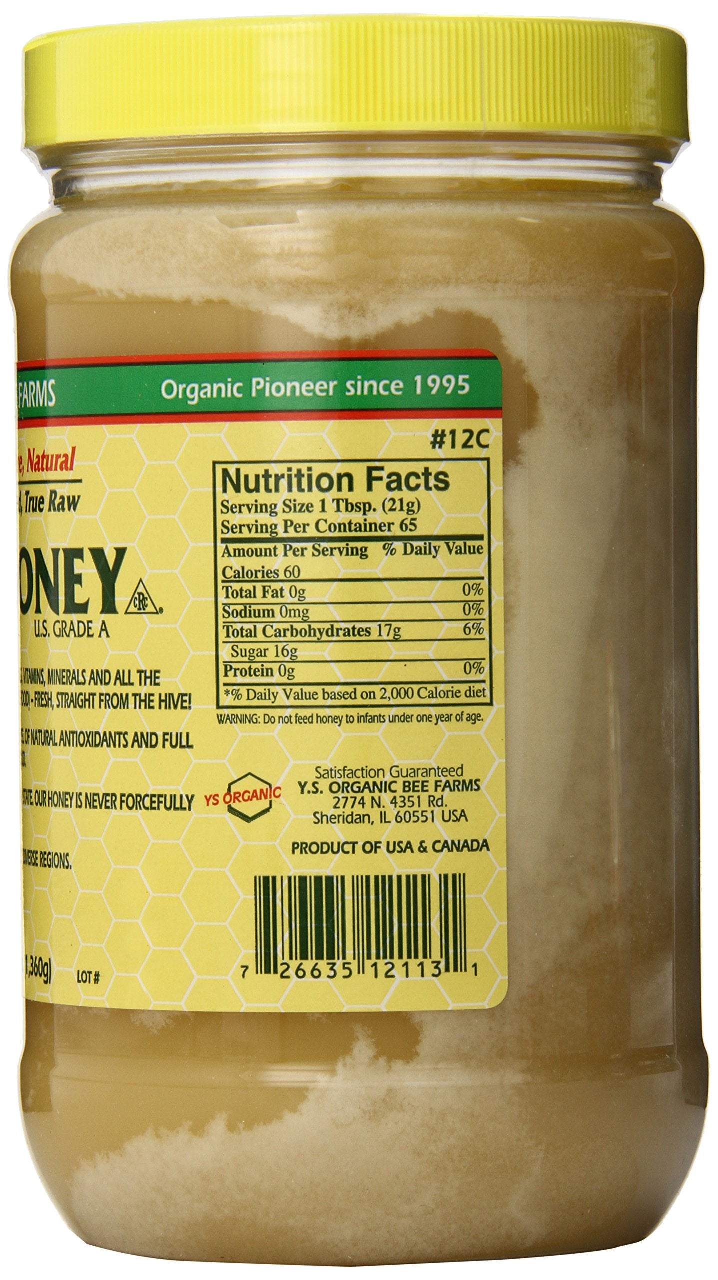 YS Eco Bee Farms Raw Honey, Unfiltered & Unpasteurized, Kosher, 48 oz - Pure & Natural Sweetener, Perfect for Cooking & Baking