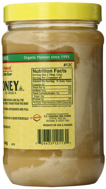 YS Eco Bee Farms Raw Honey, Unfiltered & Unpasteurized, Kosher, 48 oz - Pure & Natural Sweetener, Perfect for Cooking & Baking
