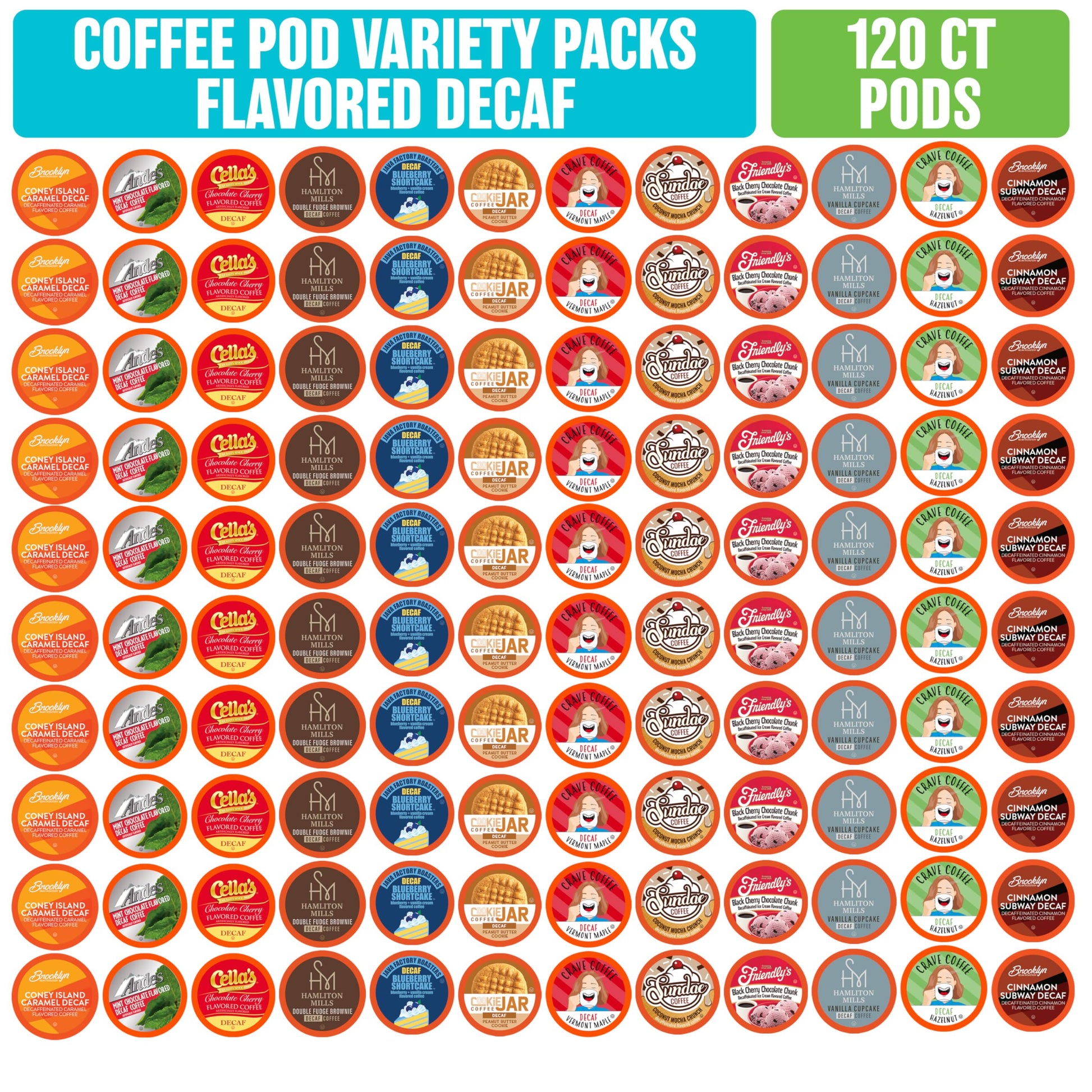 Coffee Pod Variety Packs Flavored Decaf Sampler  Assorted  Compatible with 2.0 K-Cup malt-inspired  Variety Pack  120 Count (Pack of 1)
