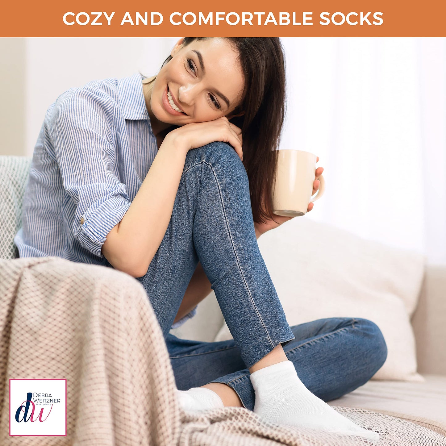 Debra Weitzner Diabetic Ankle Socks Mens Womens Non-Binding Socks Loose Fit Beige 6 Pairs