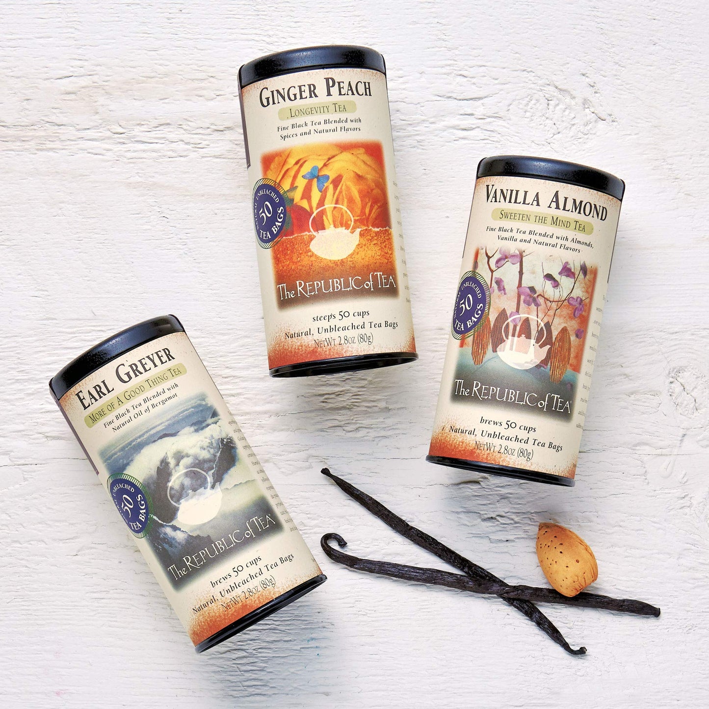 The Republic Of Tea Decaf Vanilla Almond Black Tea, 50 Tea Bag Tin
