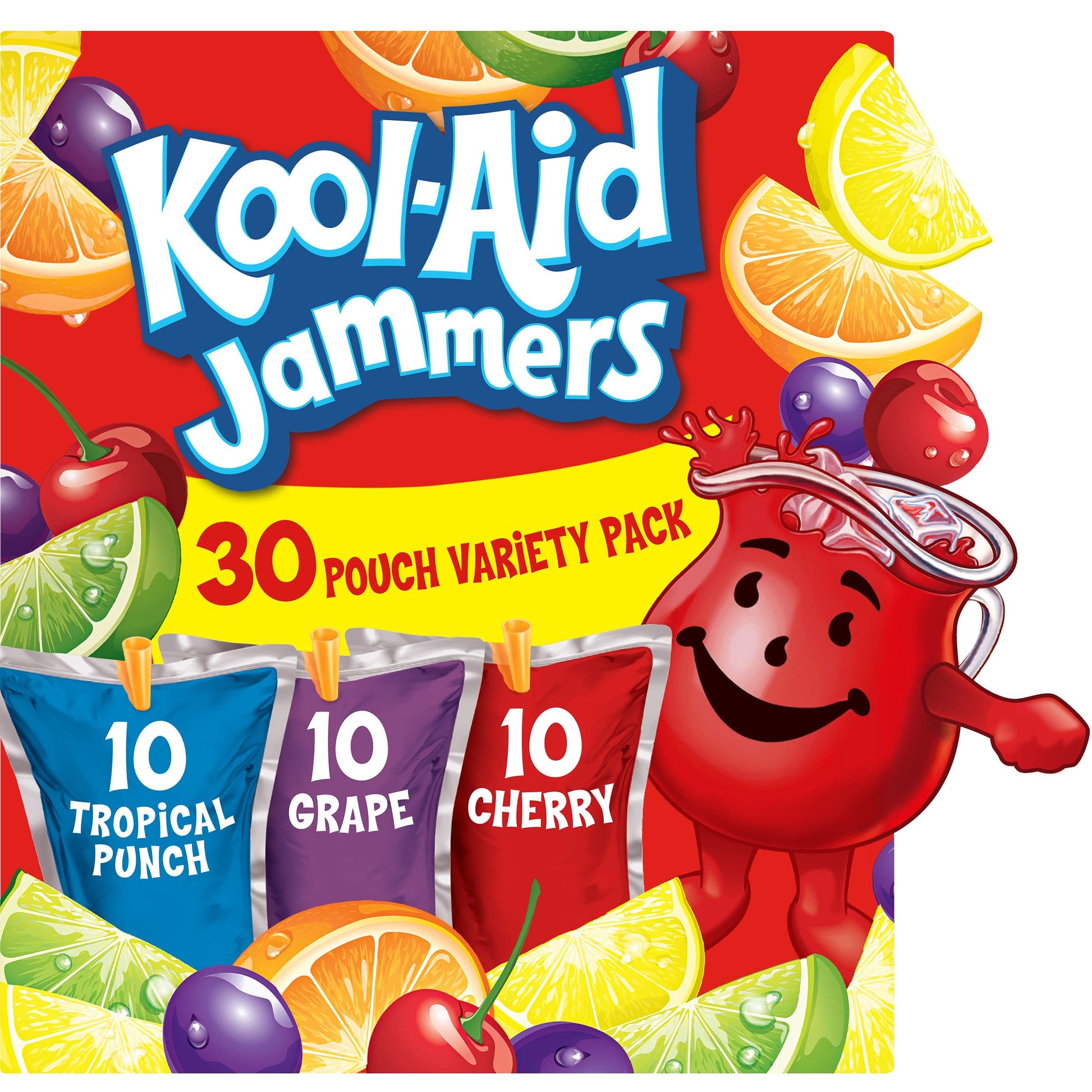 Kool-Aid Jammers Variety Pack, Tropical Punch, Grape & Cherry Flavored, 30 Pouches, 60 Fl Oz (Pack of 3)