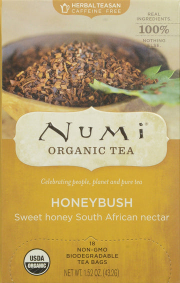 Numi Organic Tea Honeybush, 18 Count Box of Tea Bags, Herbal Teasan