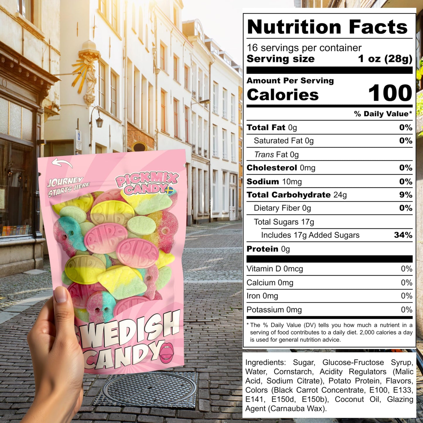 Swedish Candy Bubs Mix - 1 Pound Bag With 6 Flavor Variety, Sweet & Sour Skulls, Ovals & Tutti Frutti Rombs