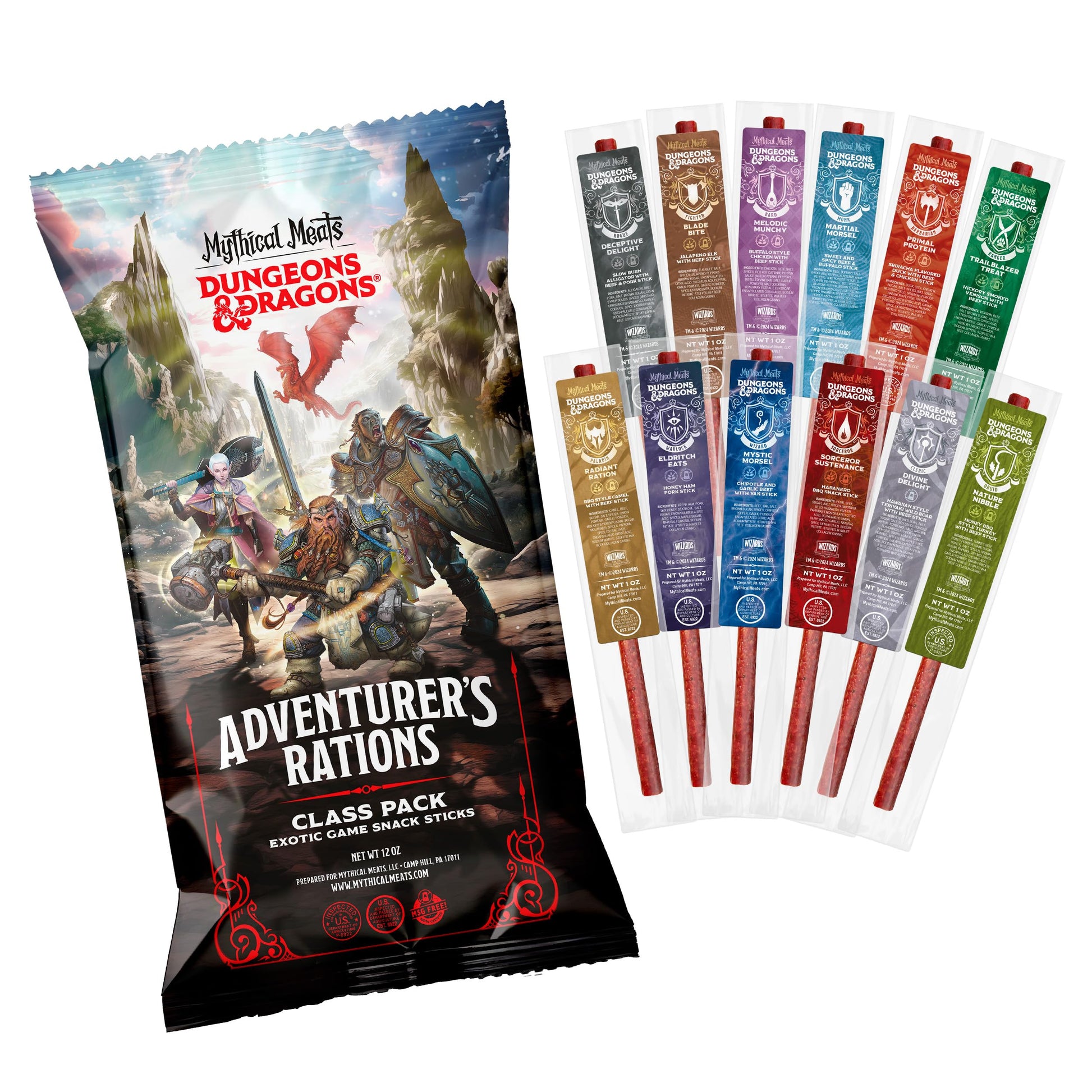 Mythical Meats Dungeons & Dragons Jerky Stick Variety Pack - 12 Jerky Sticks - MSG Free