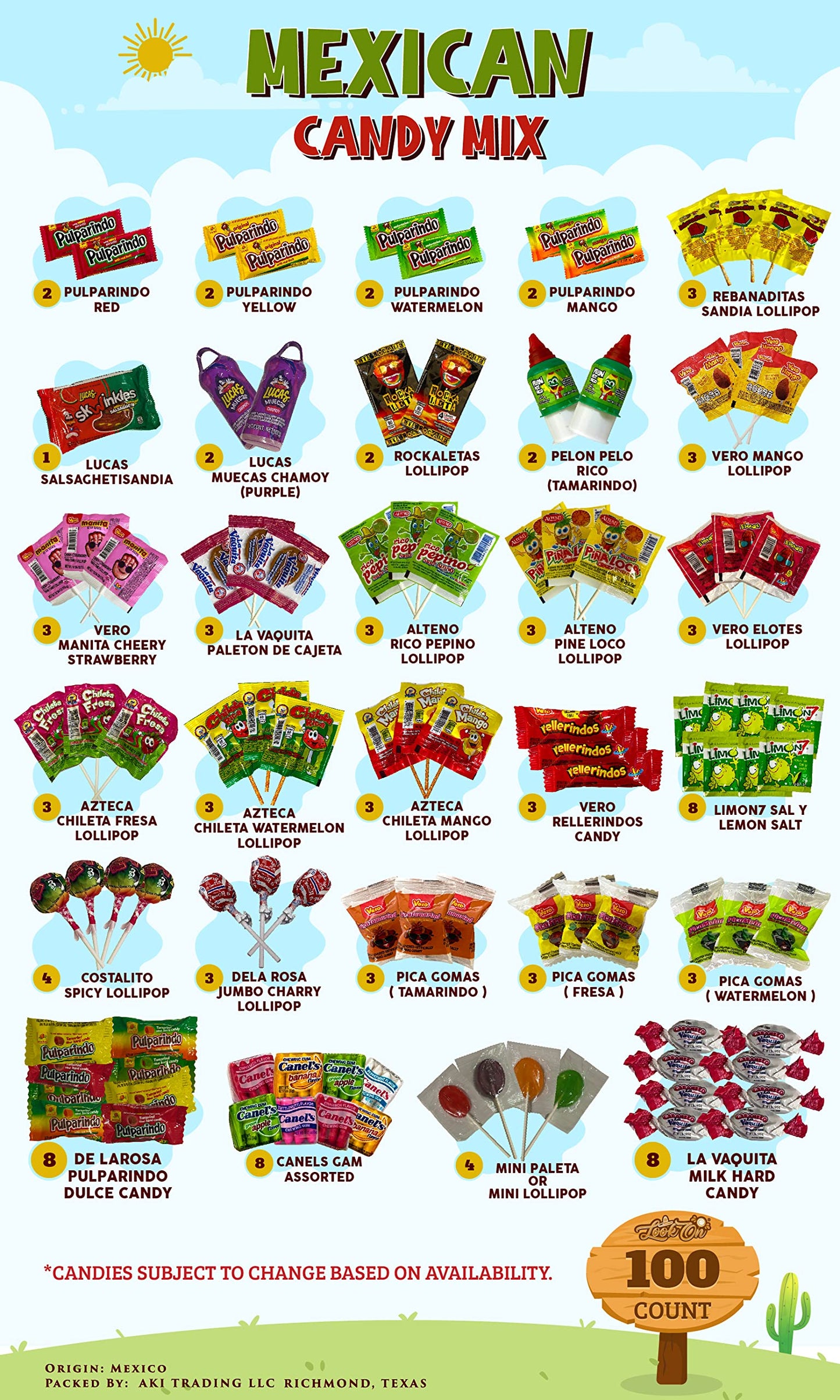 LookOn Mexican Candy Mix Bag Family Pack - Sweet, Sour & Spicy - 100 Count - Pack of 1 (100 Pieces Set)