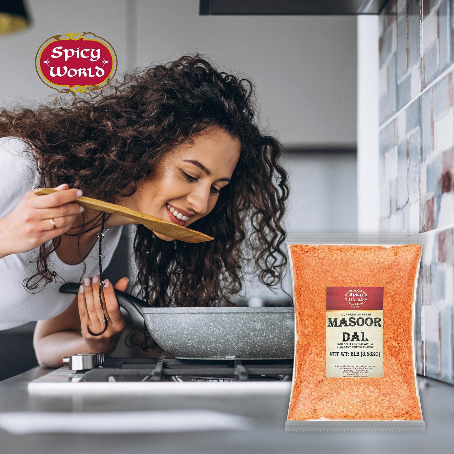 Spicy World Masoor Dal 8 Pound Bag (128Oz) - Red Lentils Split - All Natural